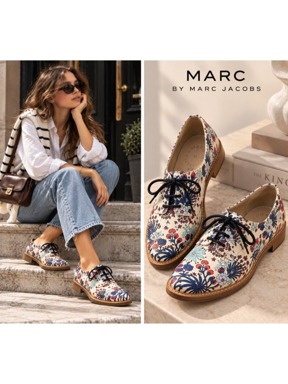 Marc by Marc Jacobs Floral Print Leather Oxford Lace Up Shoes EU 37/6.5